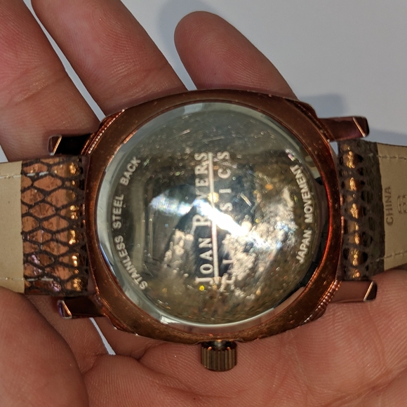VTG JOAN RIVERS CLASSIC JAPAN MOVT METALLIC BROWN W/RHINESTONES WATCH - Picture 7 of 8
